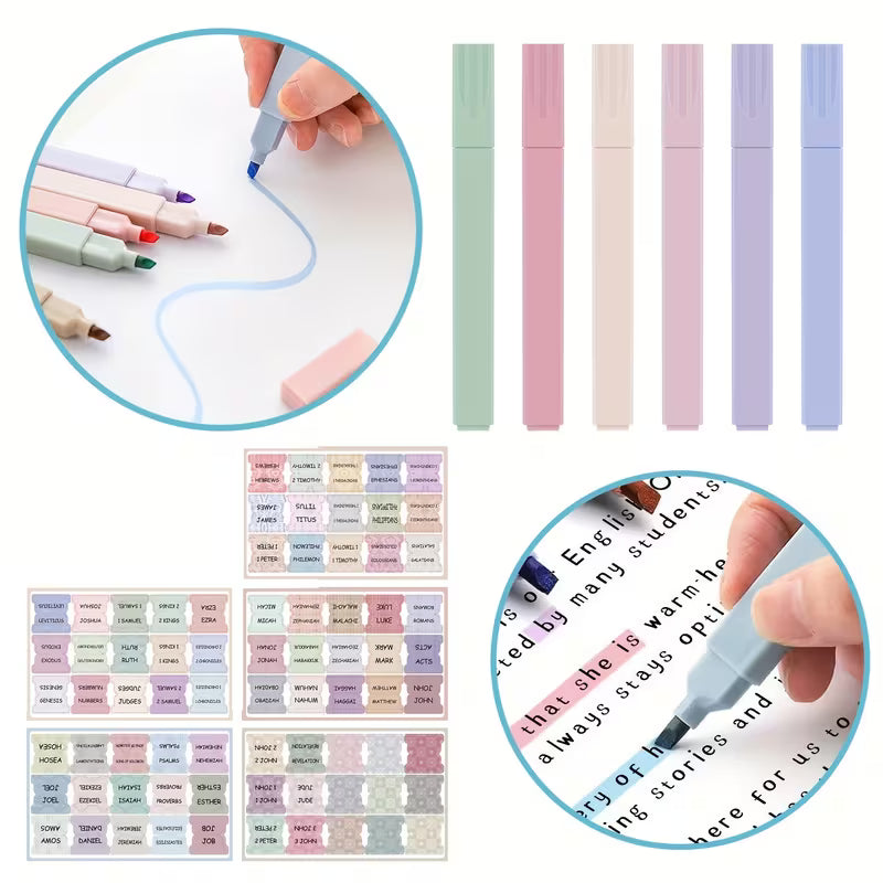 Bible Tabs Set with 6 No-Bleed Highlighters & 75 Sticky Tabs