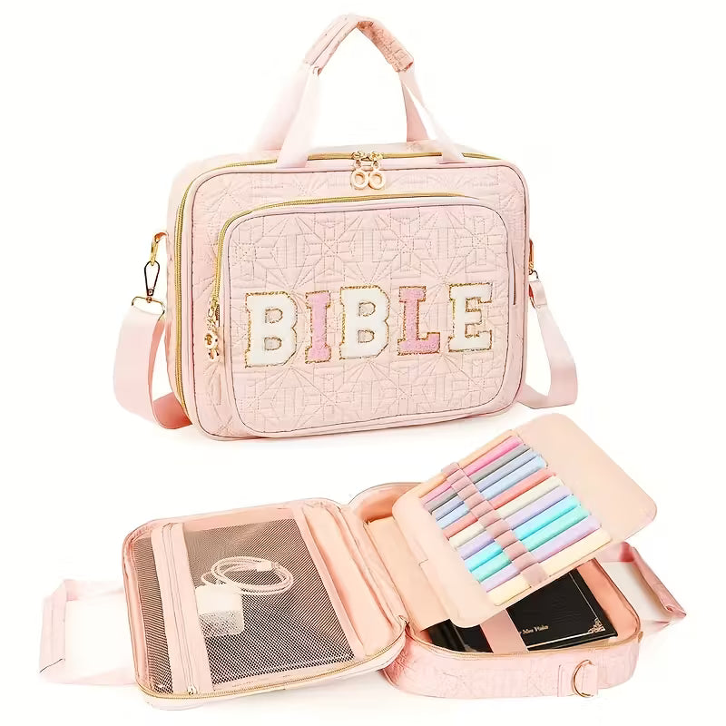 Large Bible Case with Handle – Zippered Storage, Elegant Travel Bible Bag