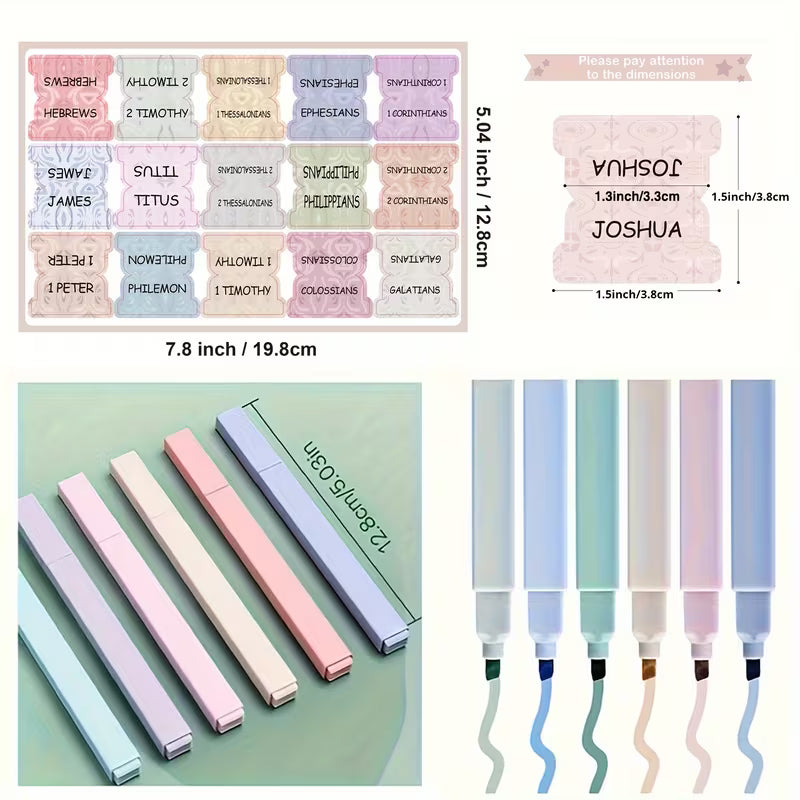 Bible Tabs Set with 6 No-Bleed Highlighters & 75 Sticky Tabs