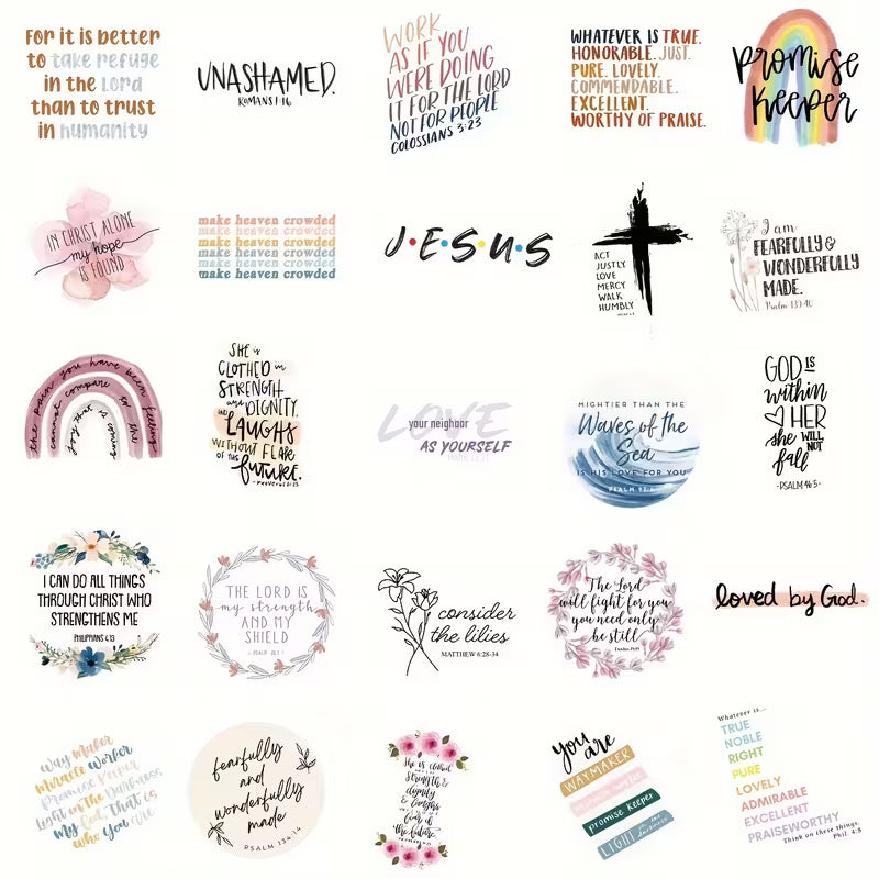 Bible Verse Sticker Pack – 50 Matte Inspirational Scripture Stickers