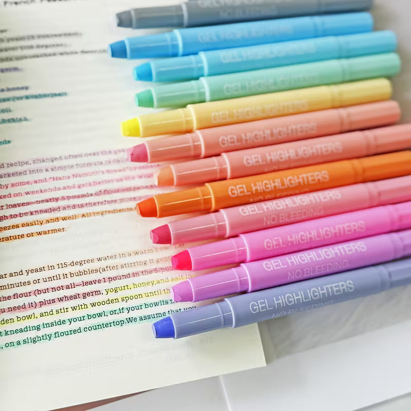 12-Piece Pastel Gel Highlighter Set