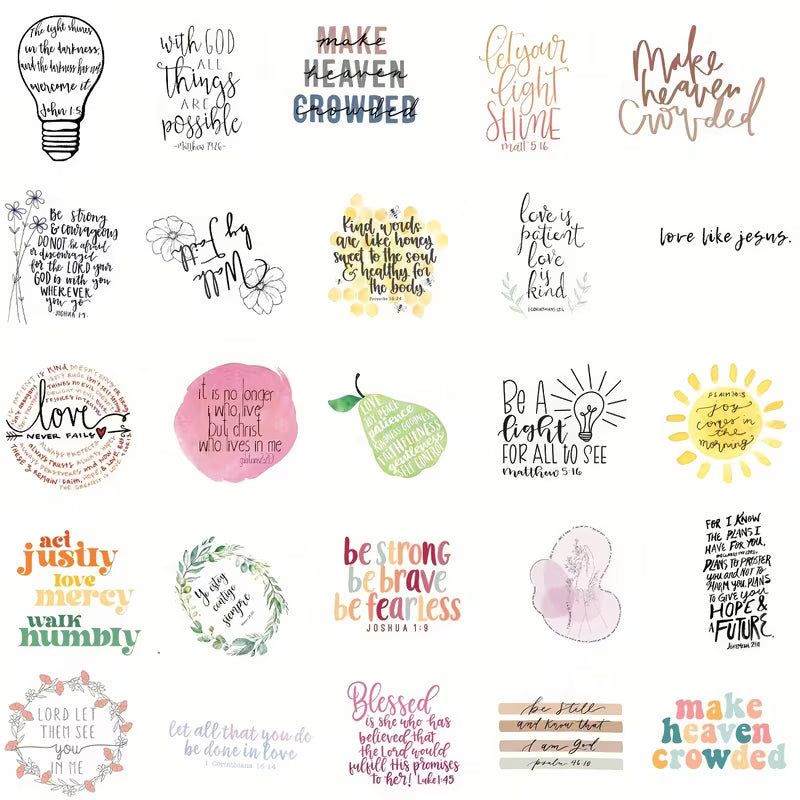 Bible Verse Sticker Pack – 50 Matte Inspirational Scripture Stickers