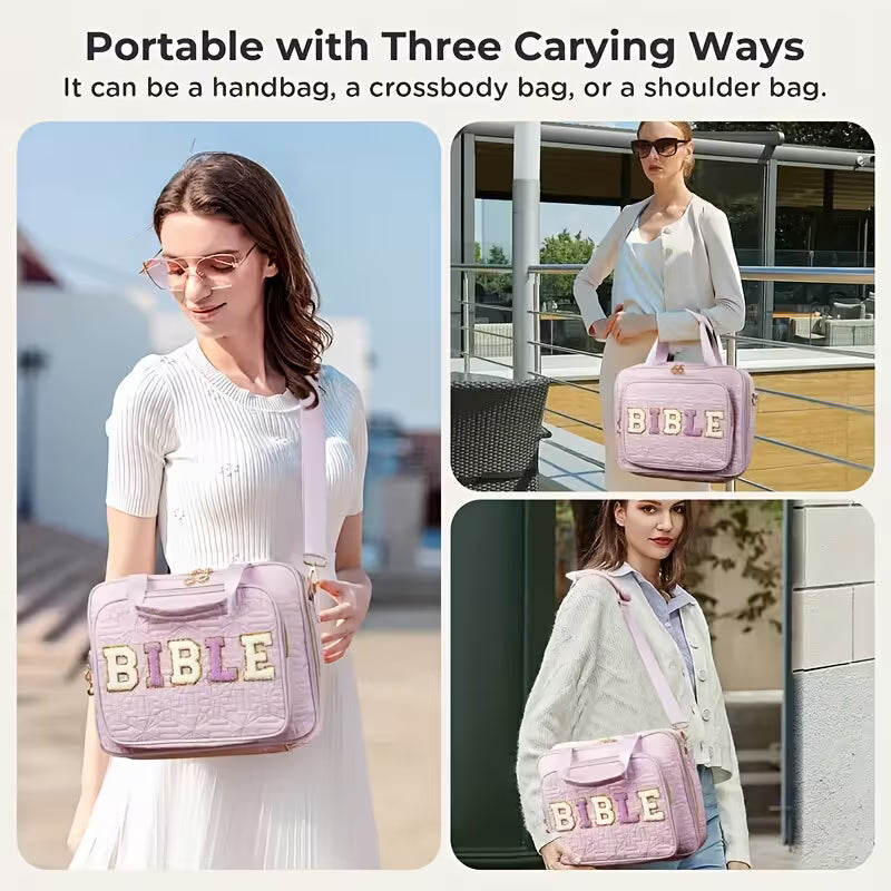 Large Bible Case with Handle – Zippered Storage, Elegant Travel Bible Bag