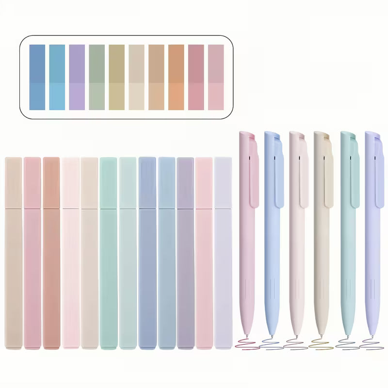 19-Piece Bible Highlighter & Ballpoint Set with 200 Clear Sticky Notes